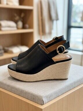 Qupid Black Espadrille Platform Wedge Sandals